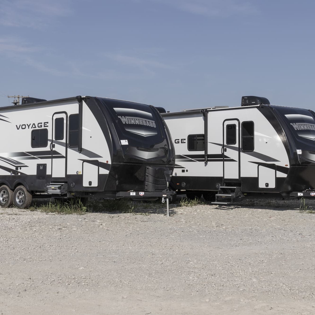 Bunker Hill - Circa August 2022: Winnebago Voyager fifth wheel travel trailer. Winnebago is a manufacturer of RV and motorhome vacation vehicles.